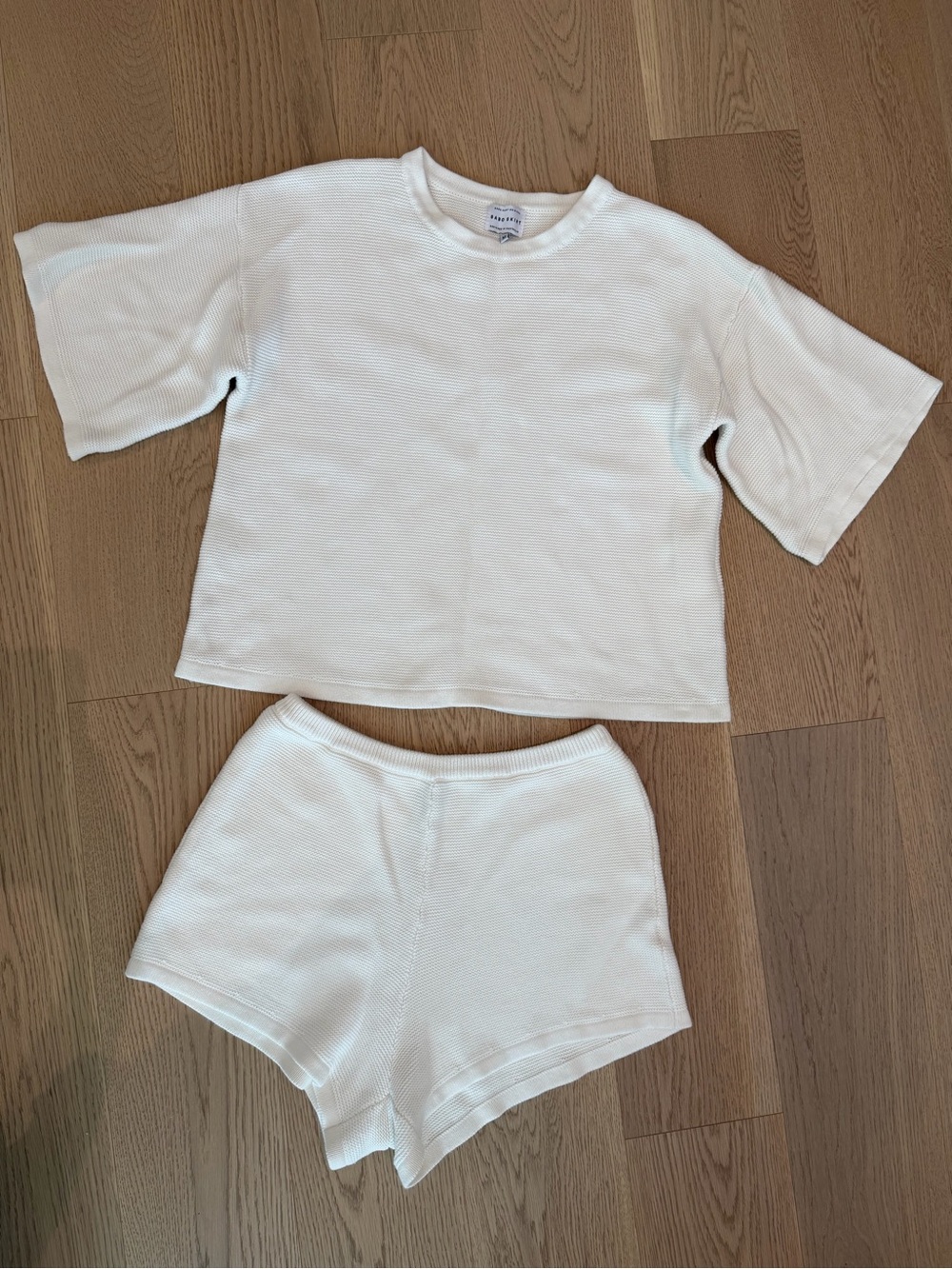 SABO SKIRT White Waffle Knit 2 Piece Lounge Set Top Shorts Medium